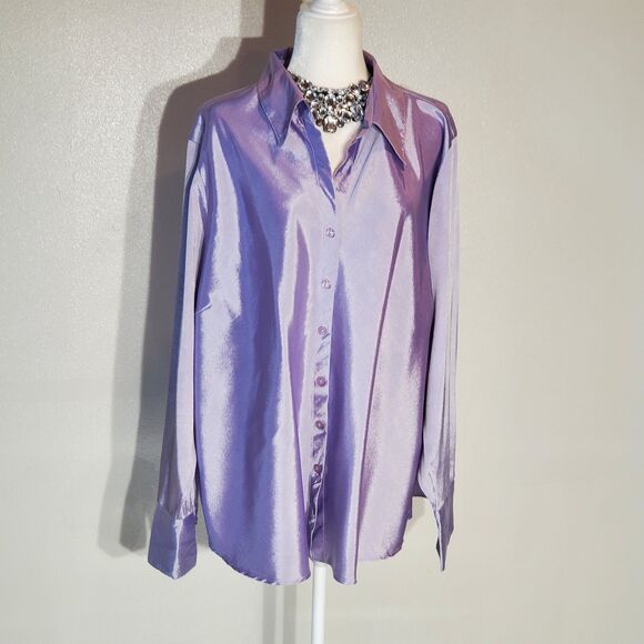 FASHION BUG BLOUSE PURPLE LONG SLEEVE POLYESTER SIZE 26/28(3X) - Picture 1 of 7